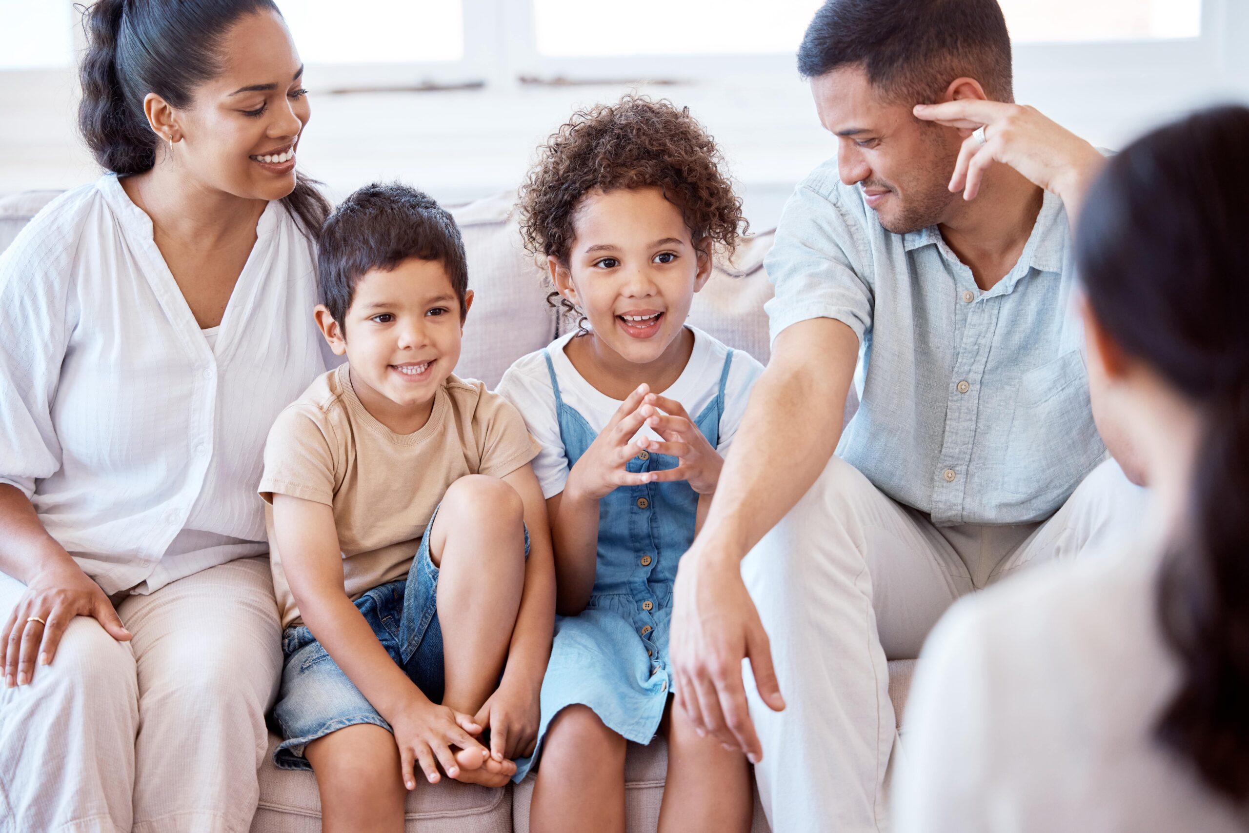 A family gathered together with a counselor
