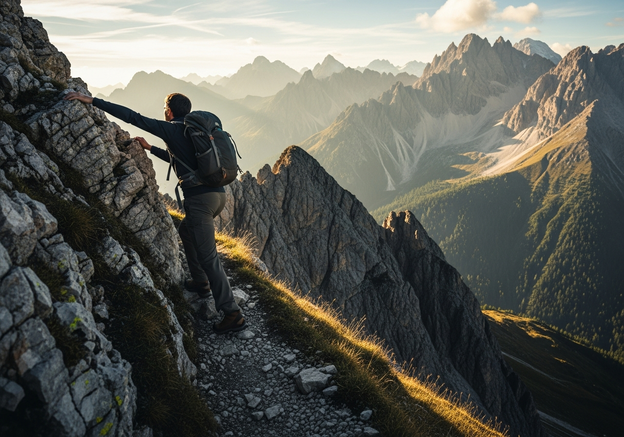 Person climbing a mountain trail